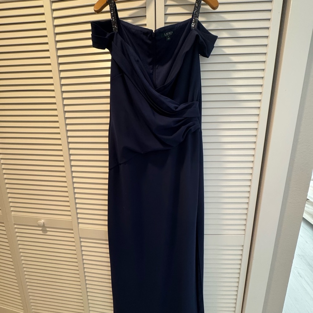 Ralph Lauren Navy Off-Shoulder Maxi Dress